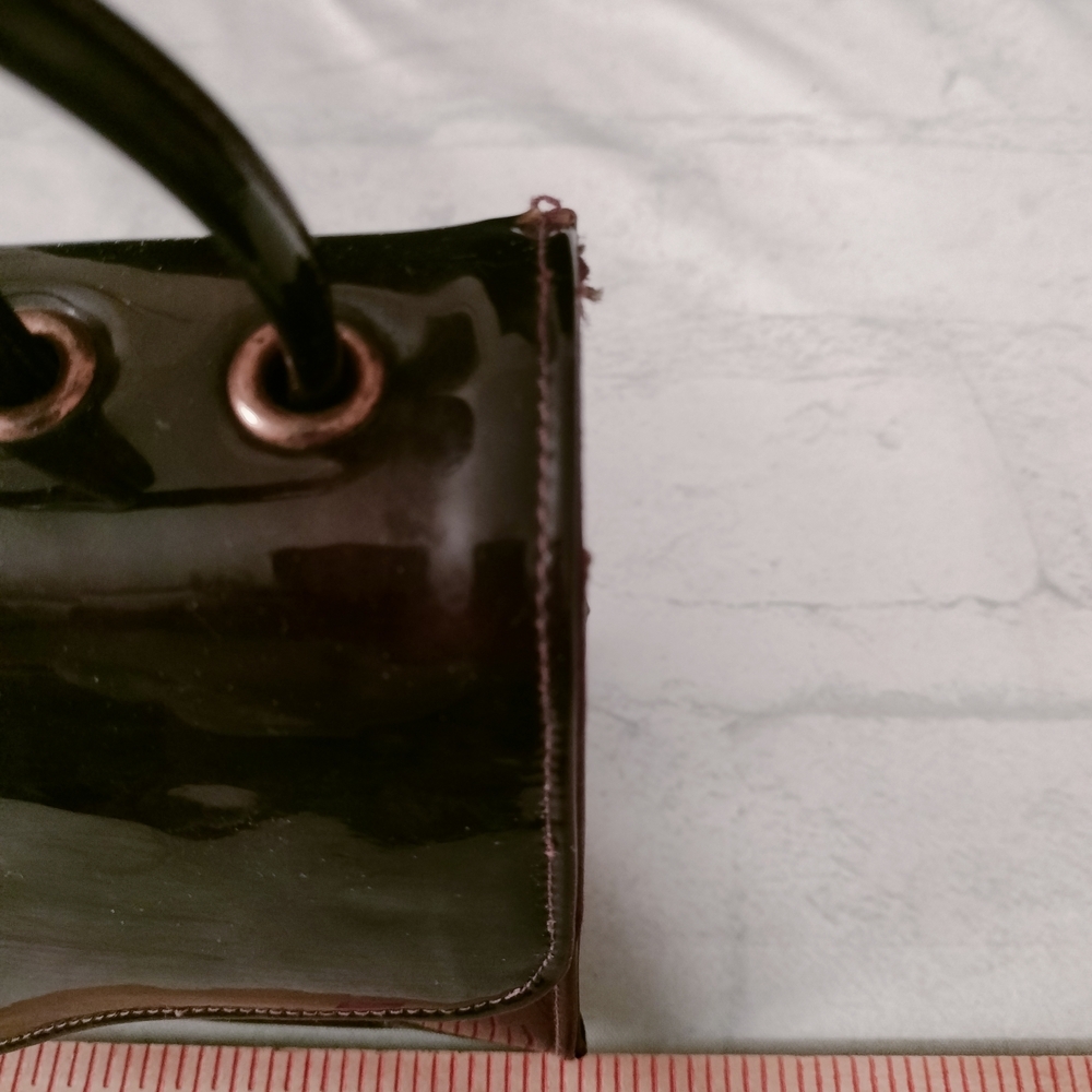 Vintage Style, Oxblood, Patent Faux Leather, Baguette Handbag Shoulder Bag Hard - Picture 8 of 10